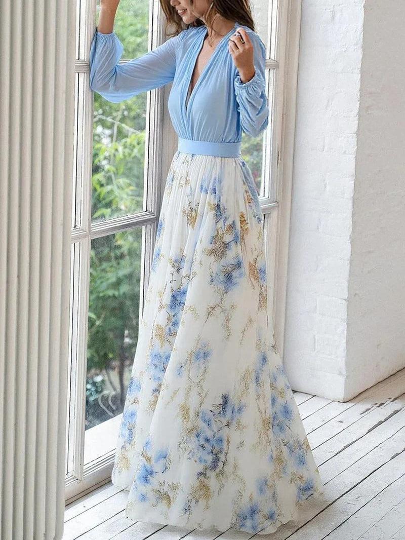 Galatea™ - Stunning Floral Print V-Neck Maxi Dress
