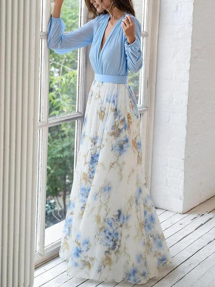 Galatea™ - Stunning Floral Print V-Neck Maxi Dress