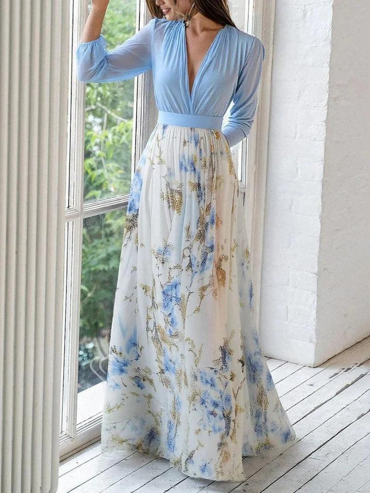 Galatea™ - Stunning Floral Print V-Neck Maxi Dress