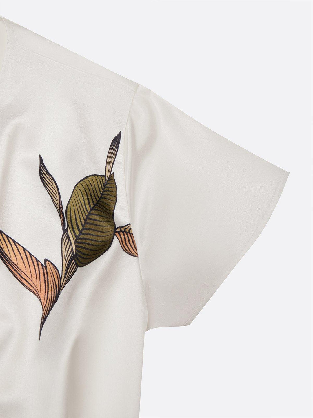 Petronilla™ - White Leaf Short Sleeve Satin Midi Dress