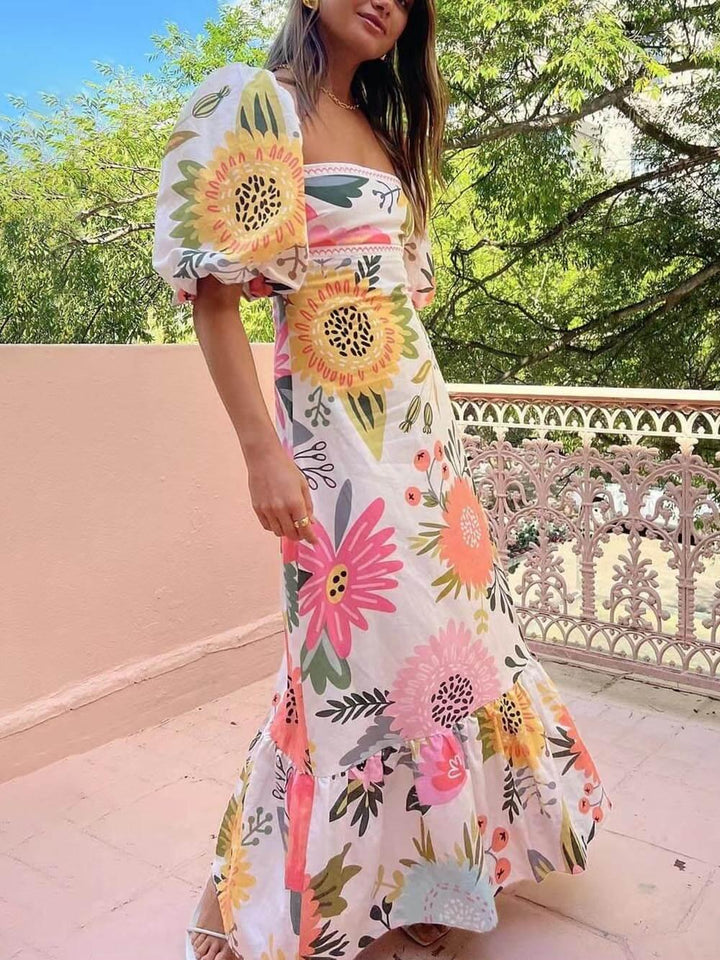 Lucerne™ - Holiday Square Neck Floral Print Maxi Dress