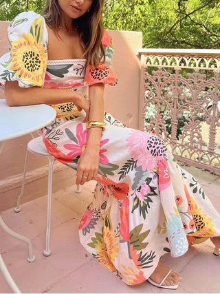 Lucerne™ - Holiday Square Neck Floral Print Maxi Dress