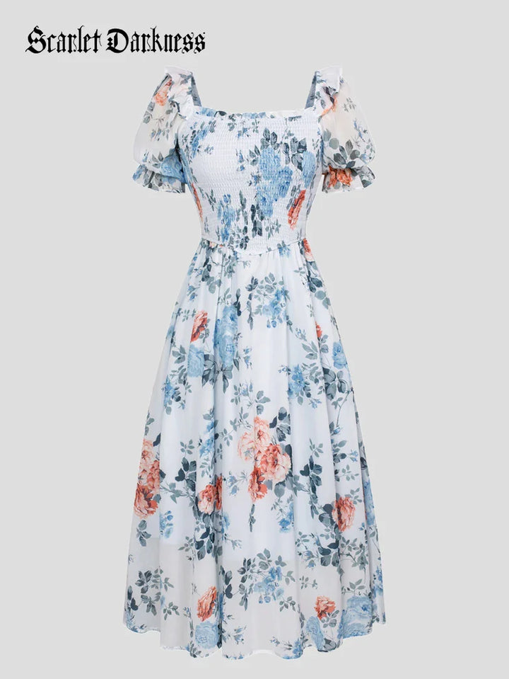 ARLETTE™ - Puff-Sleeve Chiffon Pocket Dress