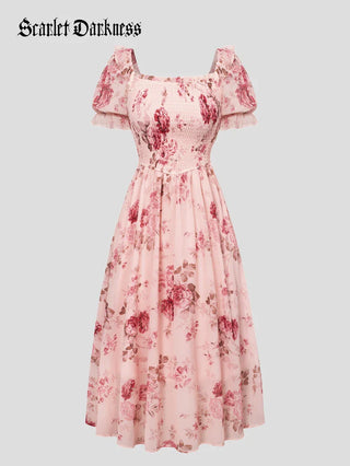ARLETTE™ - Puff-Sleeve Chiffon Pocket Dress