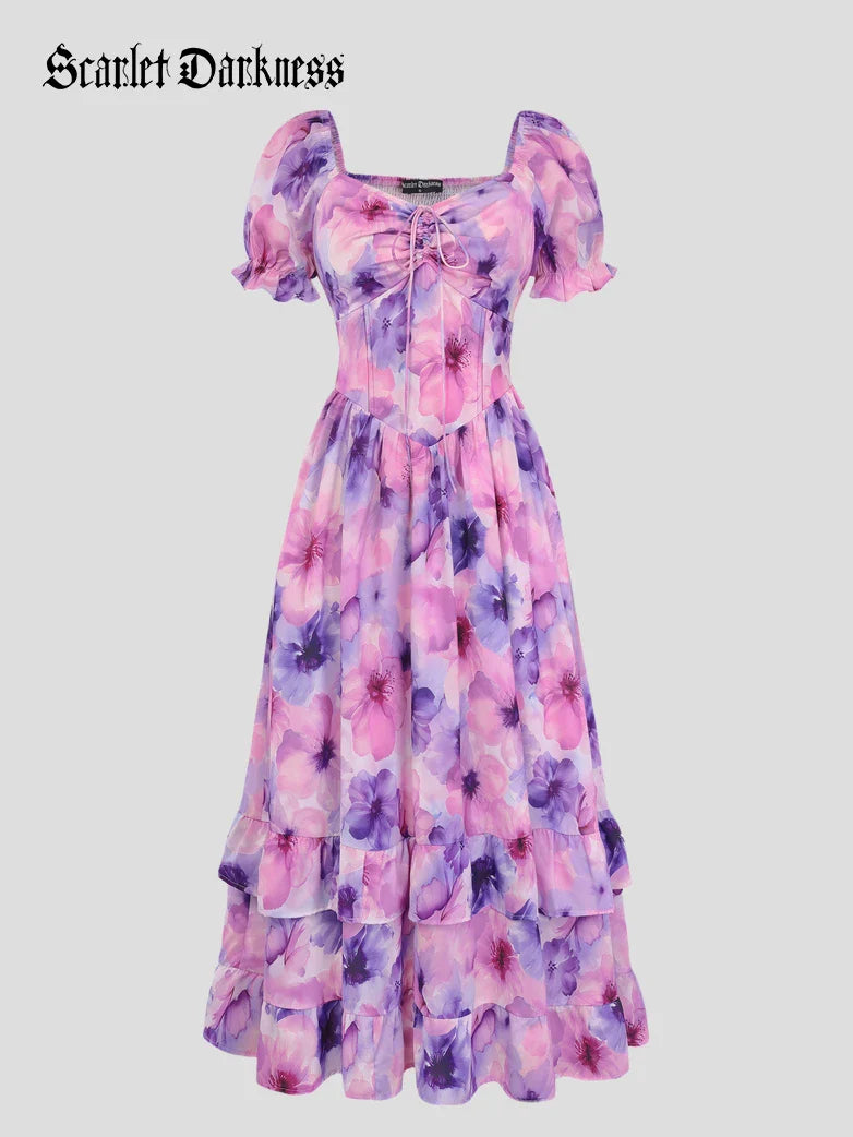 CONSTANCE™ - Off-Shoulder Double-Layer Floral Dress