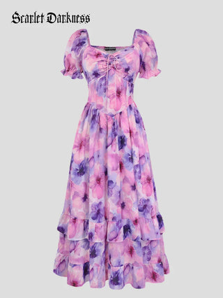 CONSTANCE™ - Off-Shoulder Double-Layer Floral Dress