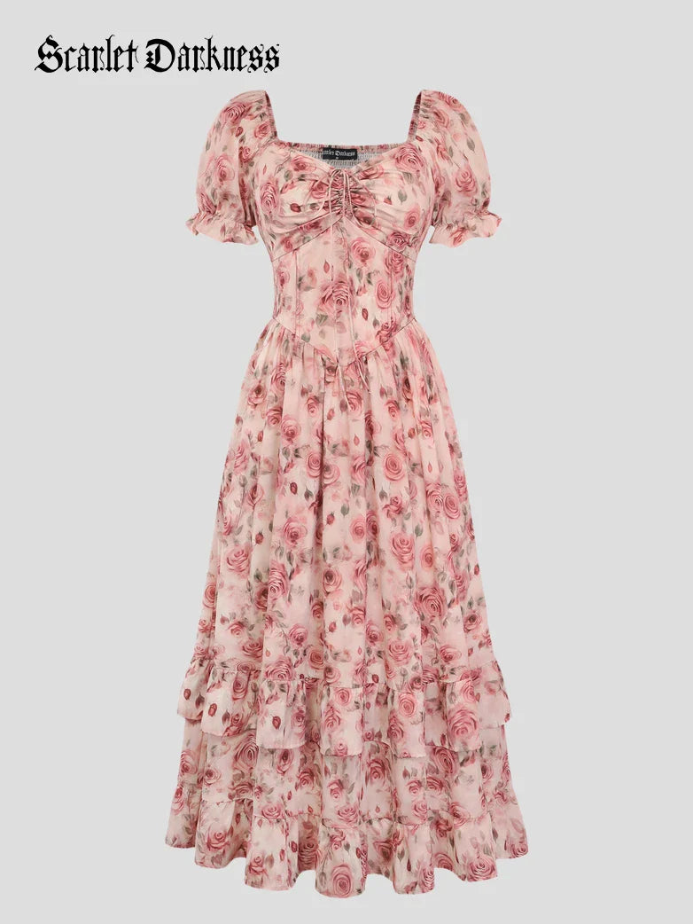 CONSTANCE™ - Off-Shoulder Double-Layer Floral Dress