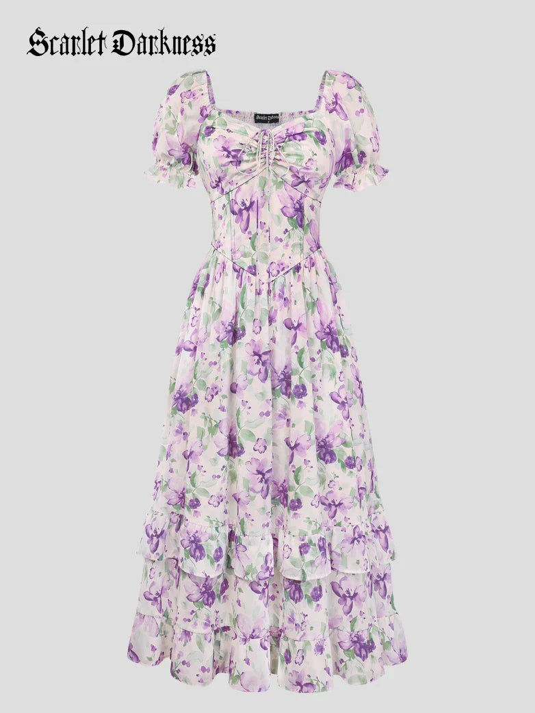 CONSTANCE™ - Off-Shoulder Double-Layer Floral Dress