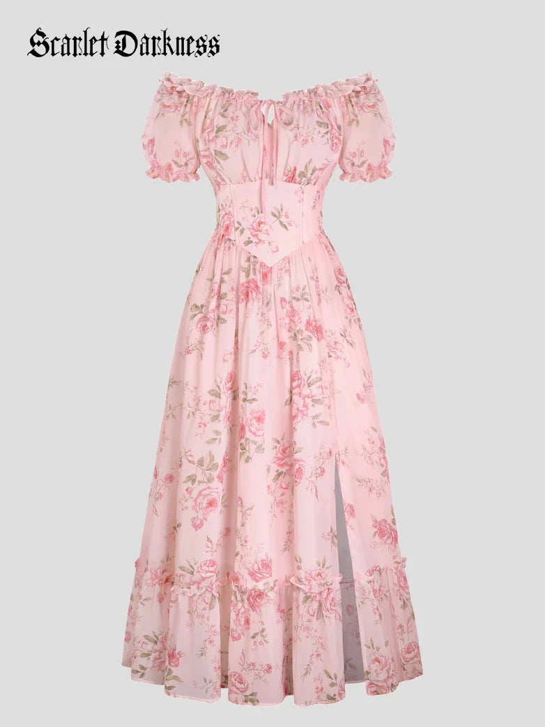 Valentine's Day Front Slit Chiffon Pockets Dress