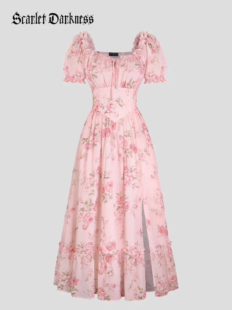 Valentine's Day Front Slit Chiffon Pockets Dress