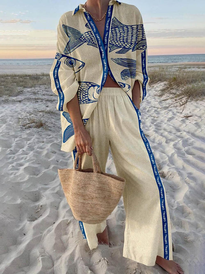 Josepha™ - Island Style Ocean Print Oversized Shirt and Pants Set