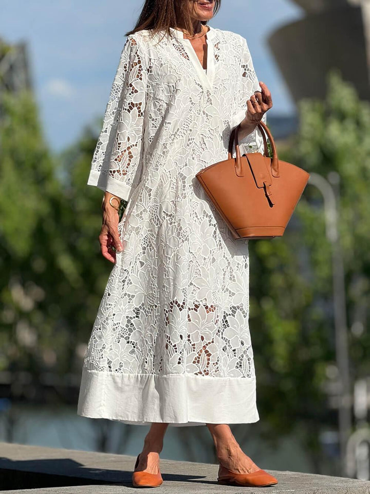 Honoria™ - Beach Glam Flower V-Neck Midi Dress