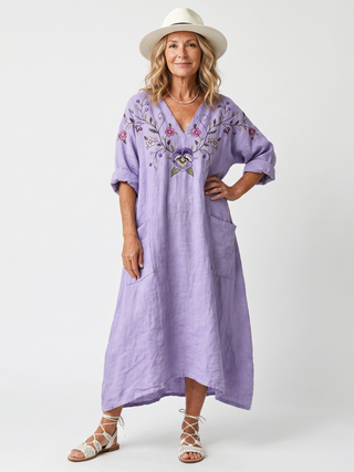 AUDE - Floral Embroidered Pocket Midi Dress
