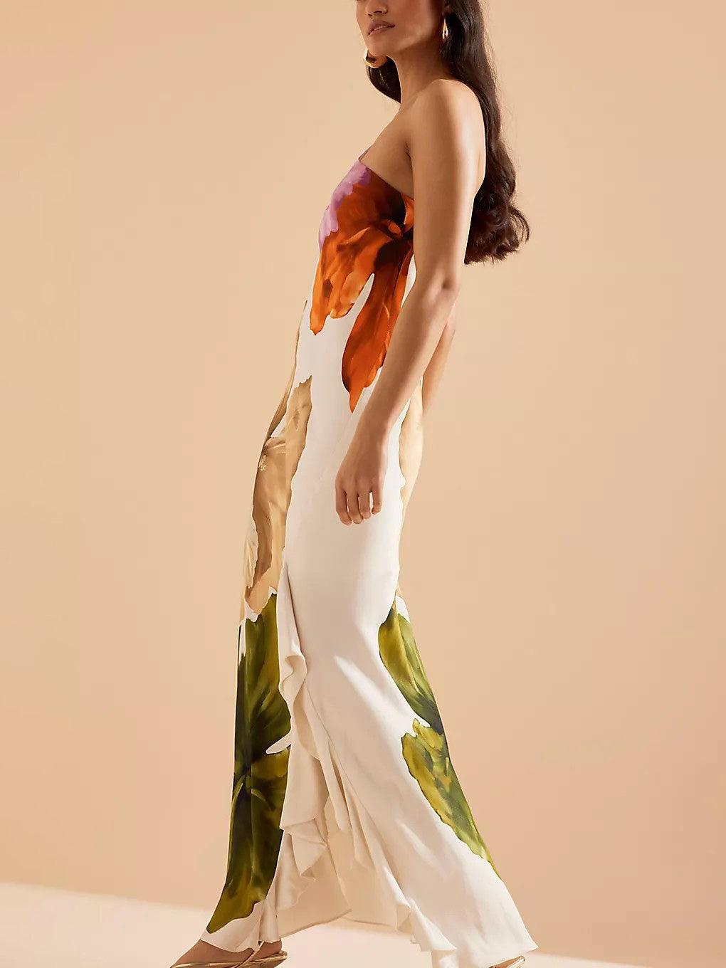 Florentina™ - Resort Vibes Elegant Floral Print One-shoulder Maxi Dress