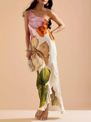 Florentina™ - Resort Vibes Elegant Floral Print One-shoulder Maxi Dress