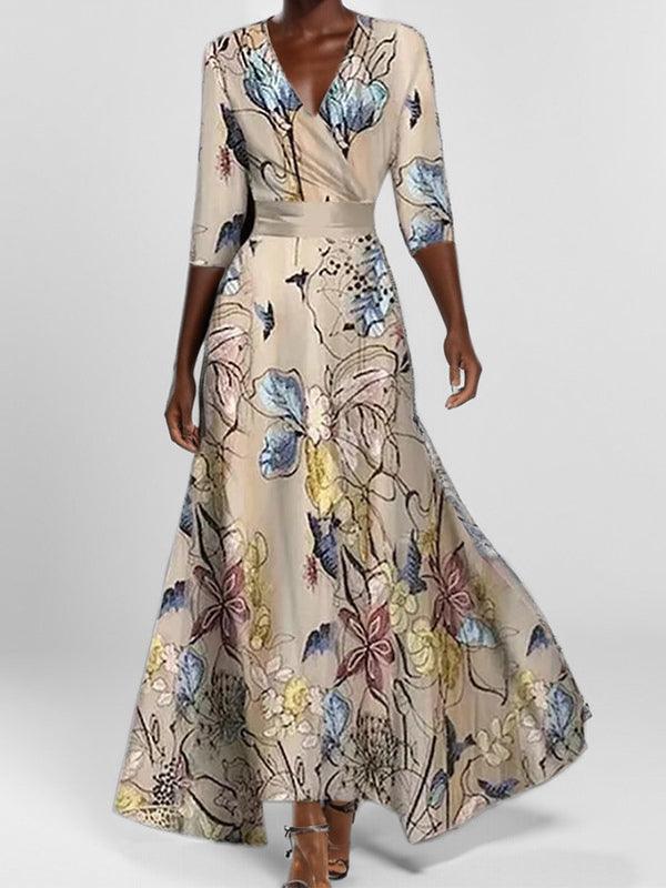 Ravenna™ - Seaside Glam Elegant Mid Sleeve Maxi Dress Ensemble