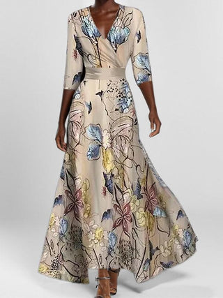 Ravenna™ - Seaside Glam Elegant Mid Sleeve Maxi Dress Ensemble