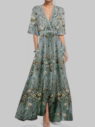 Ravenna™ - Seaside Glam Elegant Mid Sleeve Maxi Dress Ensemble