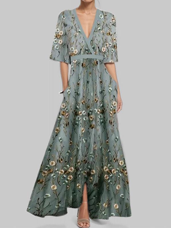 Ravenna™ - Seaside Glam Elegant Mid Sleeve Maxi Dress Ensemble