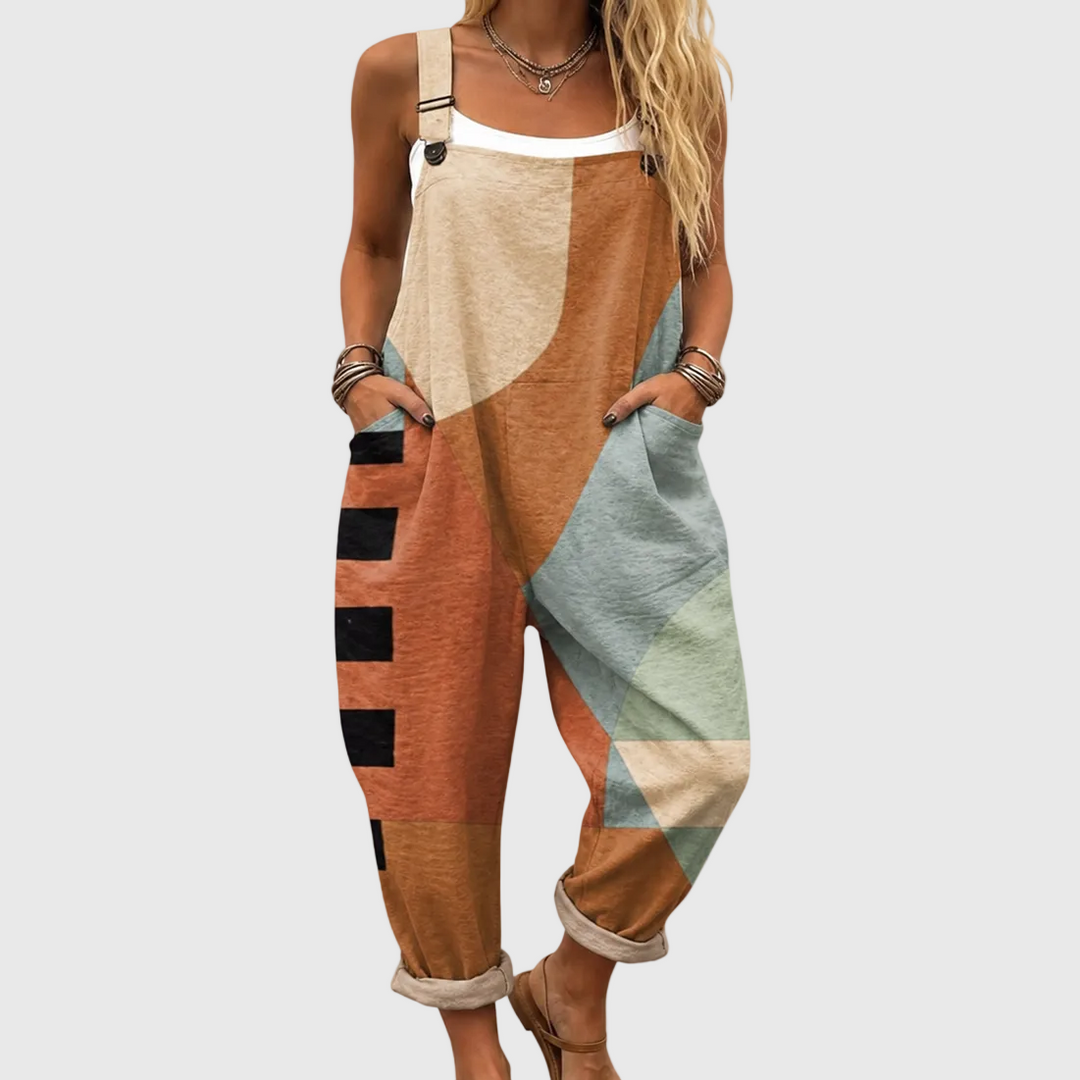 ORIANA Modern Geometric Patchwork Jumpsuit