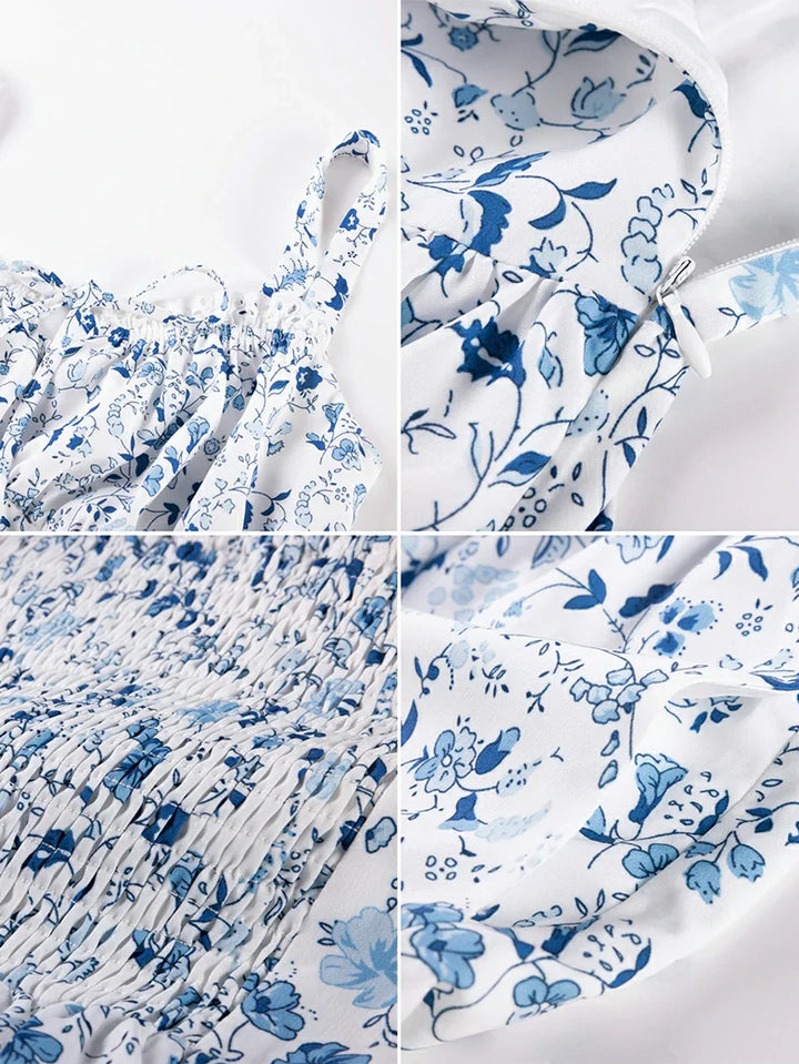Spring Victorian Floral Pockets Milkmaid Corset Dress