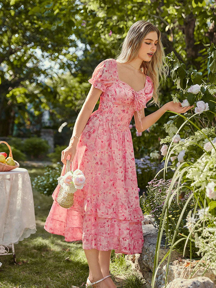CONSTANCE™ - Off-Shoulder Double-Layer Floral Dress