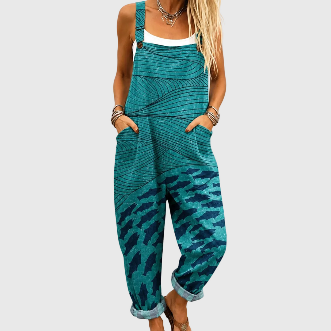 NIAMH™ - Turquoise Wave Print Jumpsuit