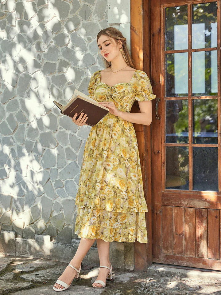 Victoria Off Shoulder Double-Layer Hem Dress with Pockets