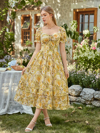 CONSTANCE™ - Off-Shoulder Double-Layer Floral Dress