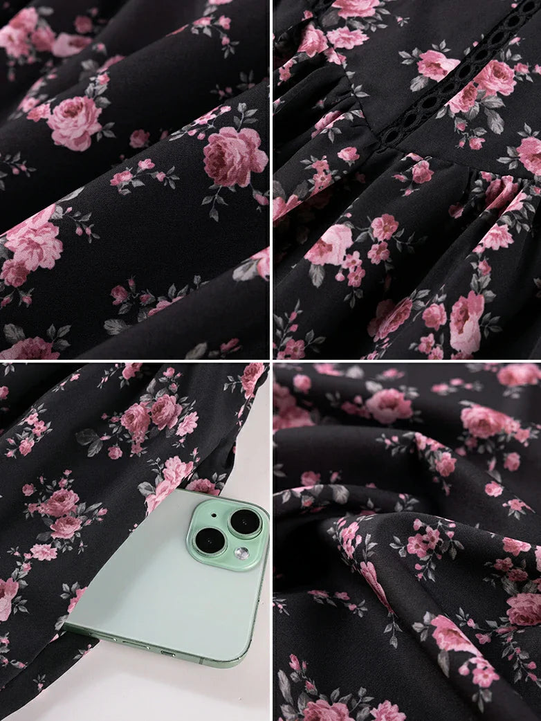 Spring Victorian Floral Pockets Milkmaid Corset Dress