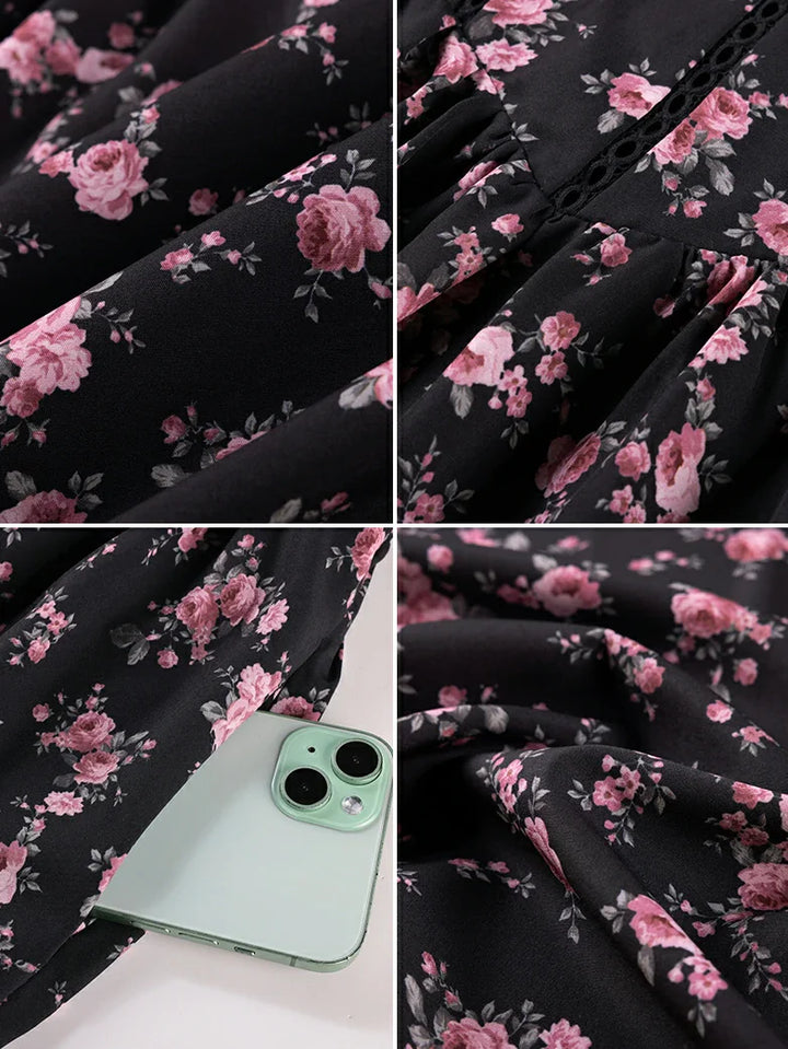 Spring Victorian Floral Pockets Milkmaid Corset Dress