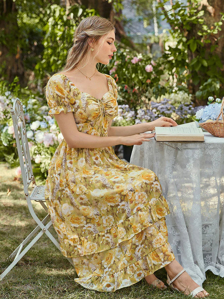 Victoria Off Shoulder Double-Layer Hem Dress with Pockets