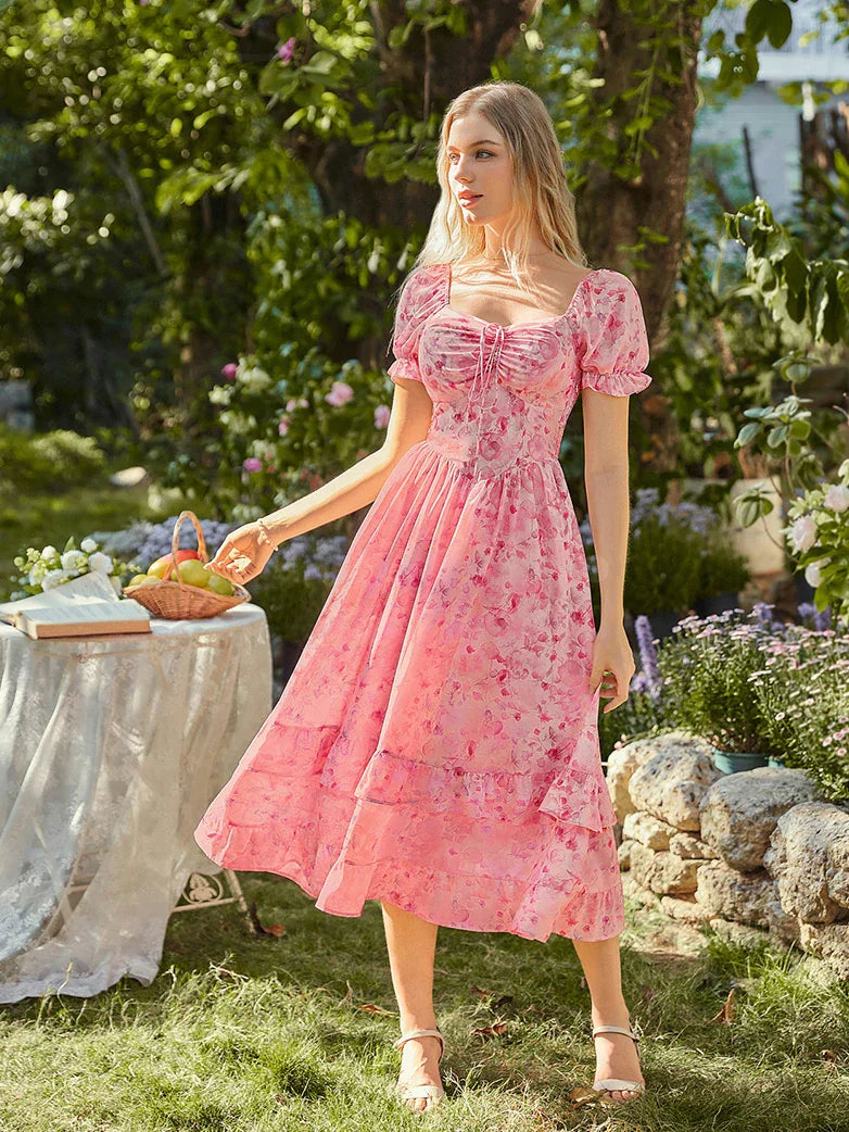 CONSTANCE™ - Off-Shoulder Double-Layer Floral Dress