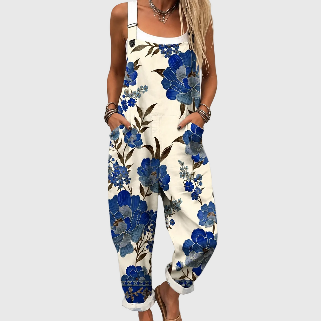 EULALIE™ - Royal Blue Floral Dungaree
