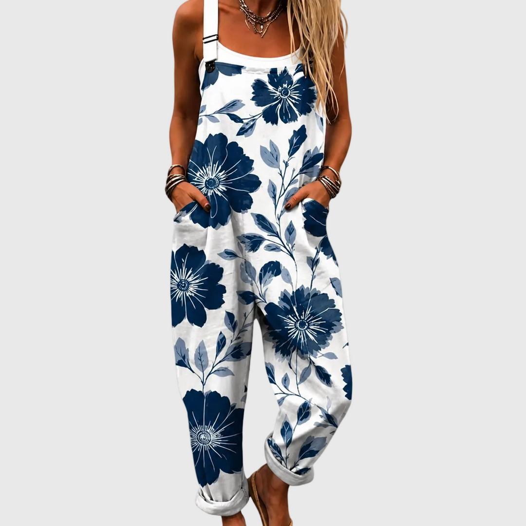 SIGRID Indigo Floral Print Wide-Leg Overalls