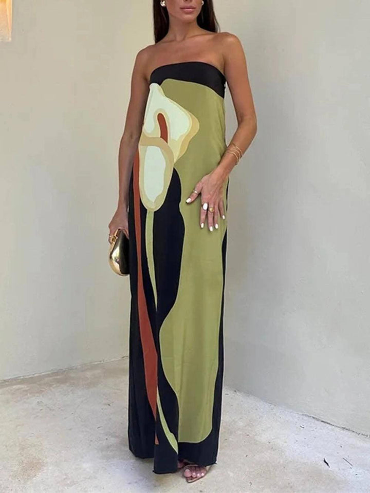Elowyn™ - Coastal Chic Strapless Printed Maxi Party Dress