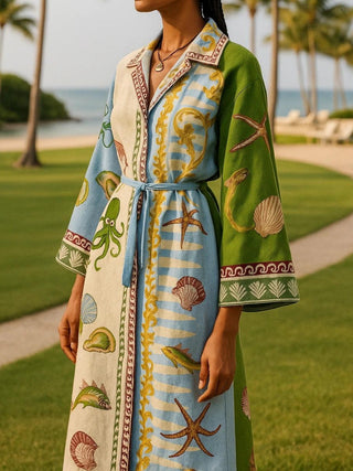 Marcelline™ - Belted Printed Twill Midi Shirt Dress