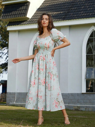 ARLETTE™ - Puff-Sleeve Chiffon Pocket Dress