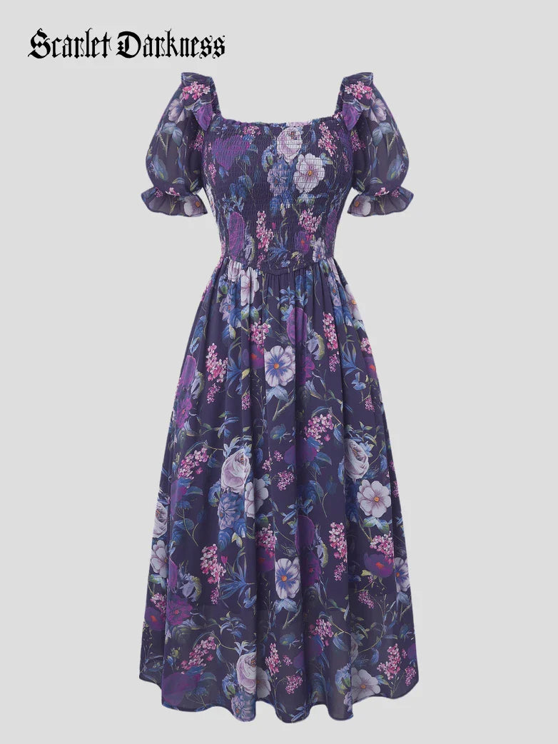 ARLETTE™ - Puff-Sleeve Chiffon Pocket Dress