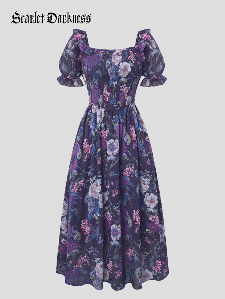 ARLETTE™ - Puff-Sleeve Chiffon Pocket Dress