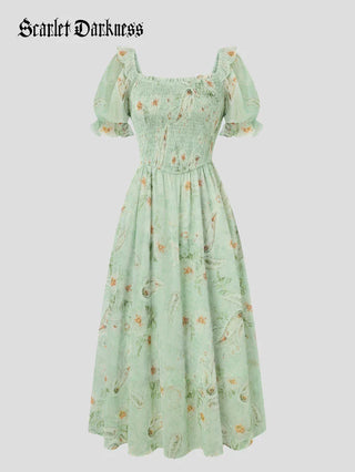 ARLETTE™ - Puff-Sleeve Chiffon Pocket Dress
