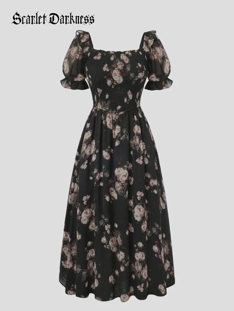 ARLETTE™ - Puff-Sleeve Chiffon Pocket Dress