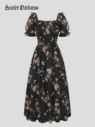ARLETTE™ - Puff-Sleeve Chiffon Pocket Dress