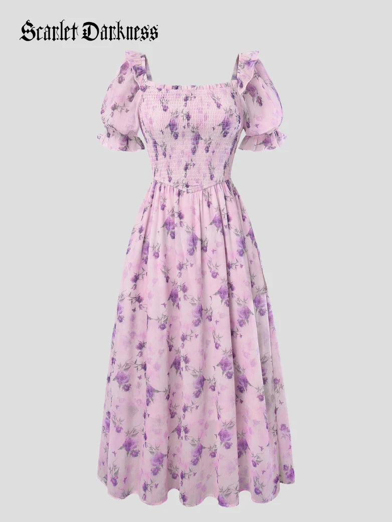 ARLETTE™ - Puff-Sleeve Chiffon Pocket Dress