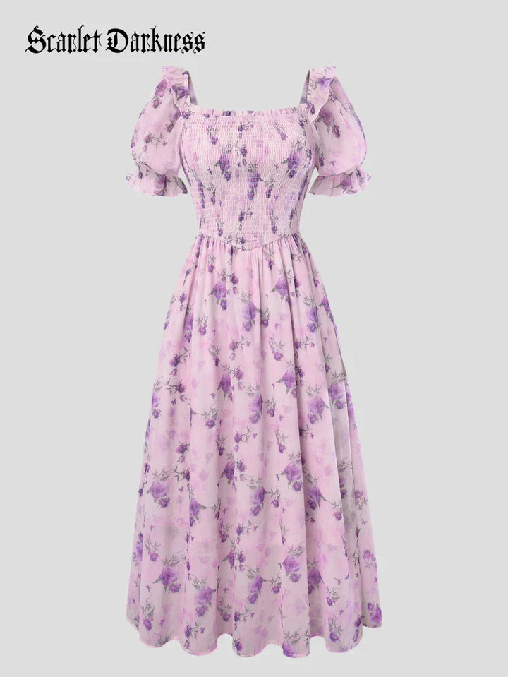 ARLETTE™ - Puff-Sleeve Chiffon Pocket Dress