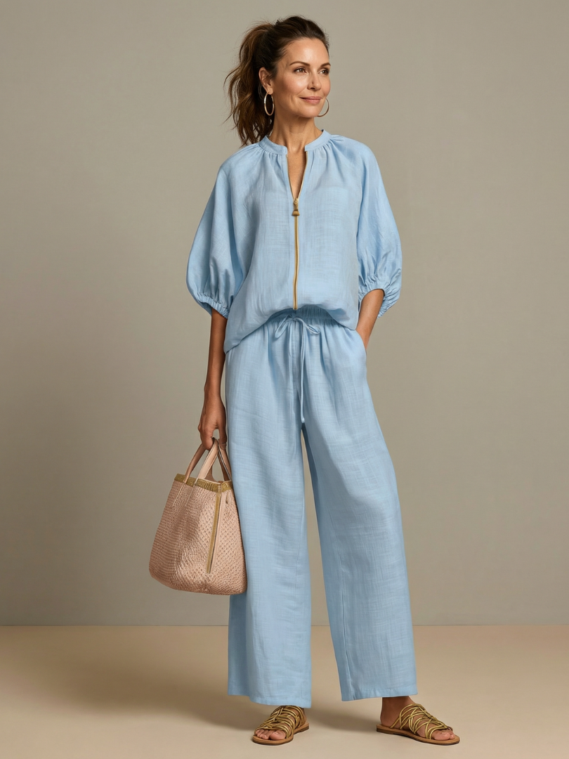 VERONA™ - Zip Blouson & Wide-Leg Pant Set