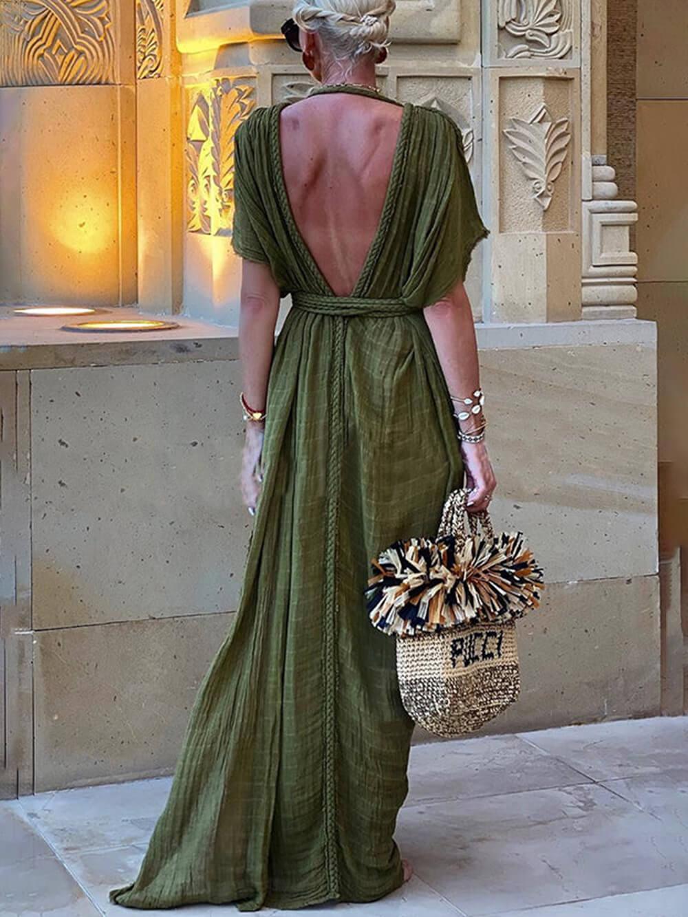 Sabina™ - Kimono Draped Braids Cover Up Slit Maxi Dress