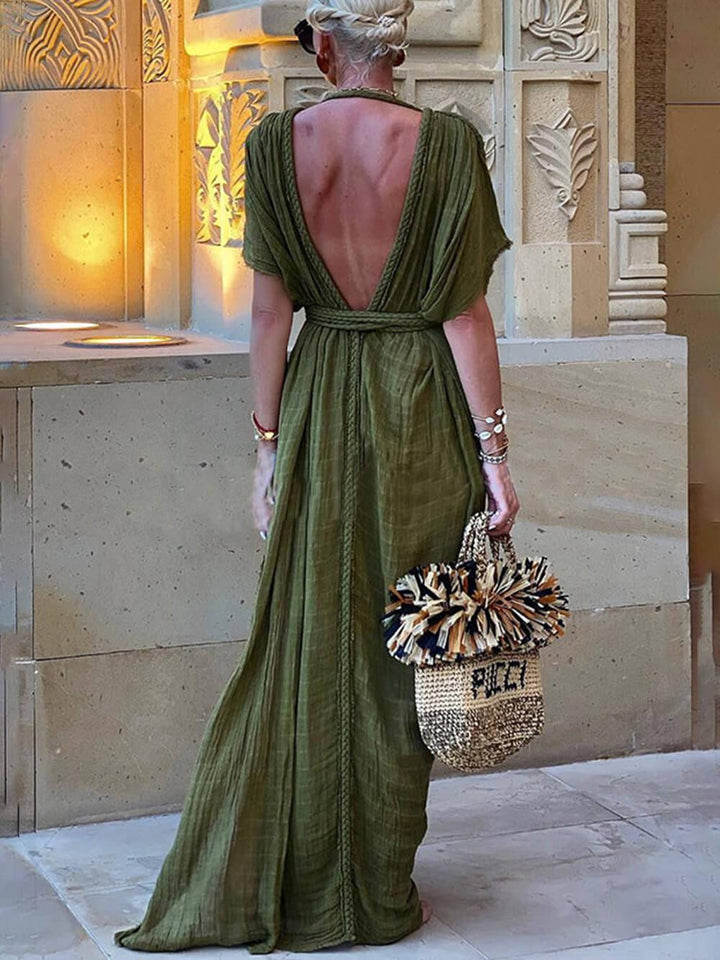 Sabina™ - Kimono Draped Braids Cover Up Slit Maxi Dress