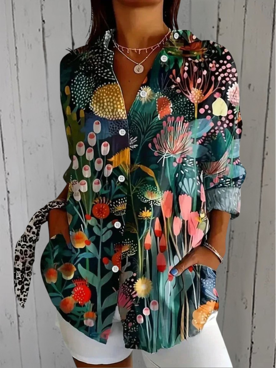 Marguerite - Vibrant Artistic Button-Up Blouse