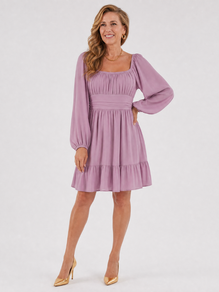 Araminta™ - Long Sleeve Ruffle Hem Knee Length Dress